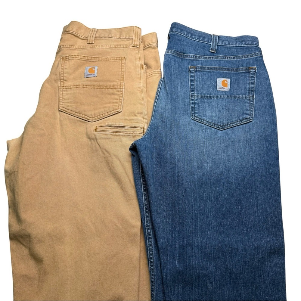 Carhartt Relaxed Fit Jeans 38x32 Blue Medium & Tan Canvas Wash Straight Leg